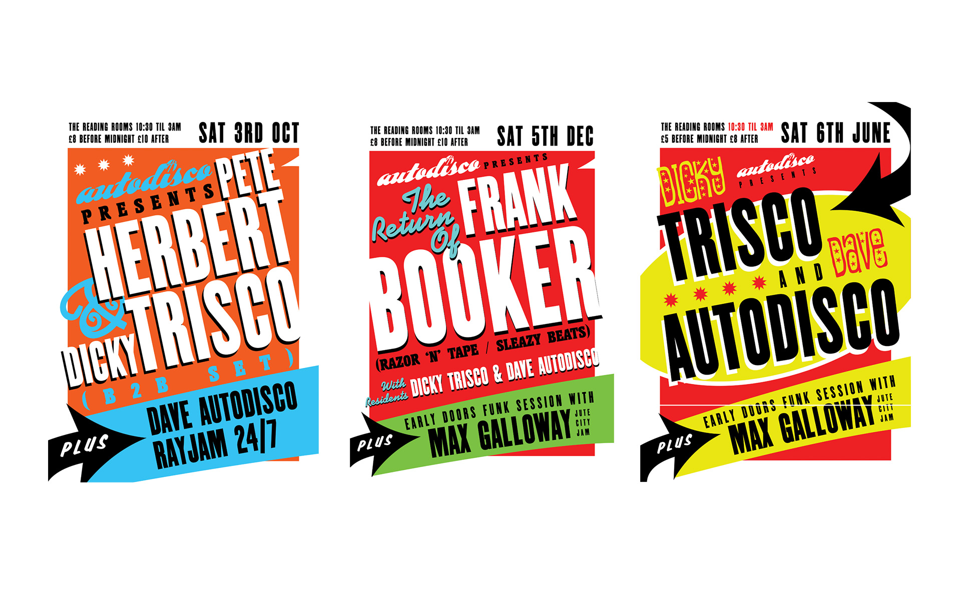 Disco Deviance: Autodisco poster series with Booker-style typography